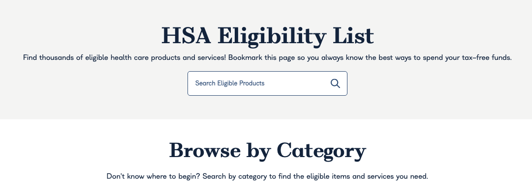 Captura de pantalla de la lista de elegibilidad HSA