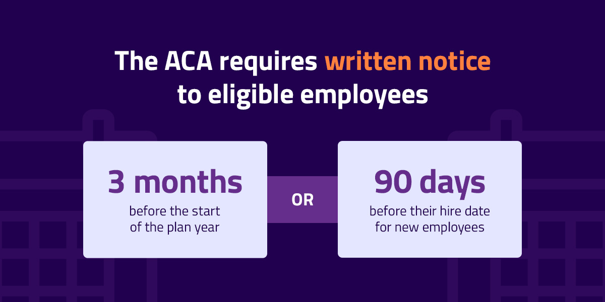 the aca requires written notice to eligible employees